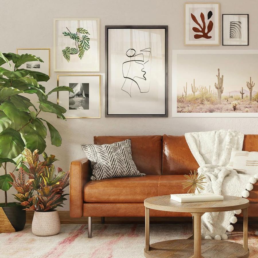 a living room with a couch and a table